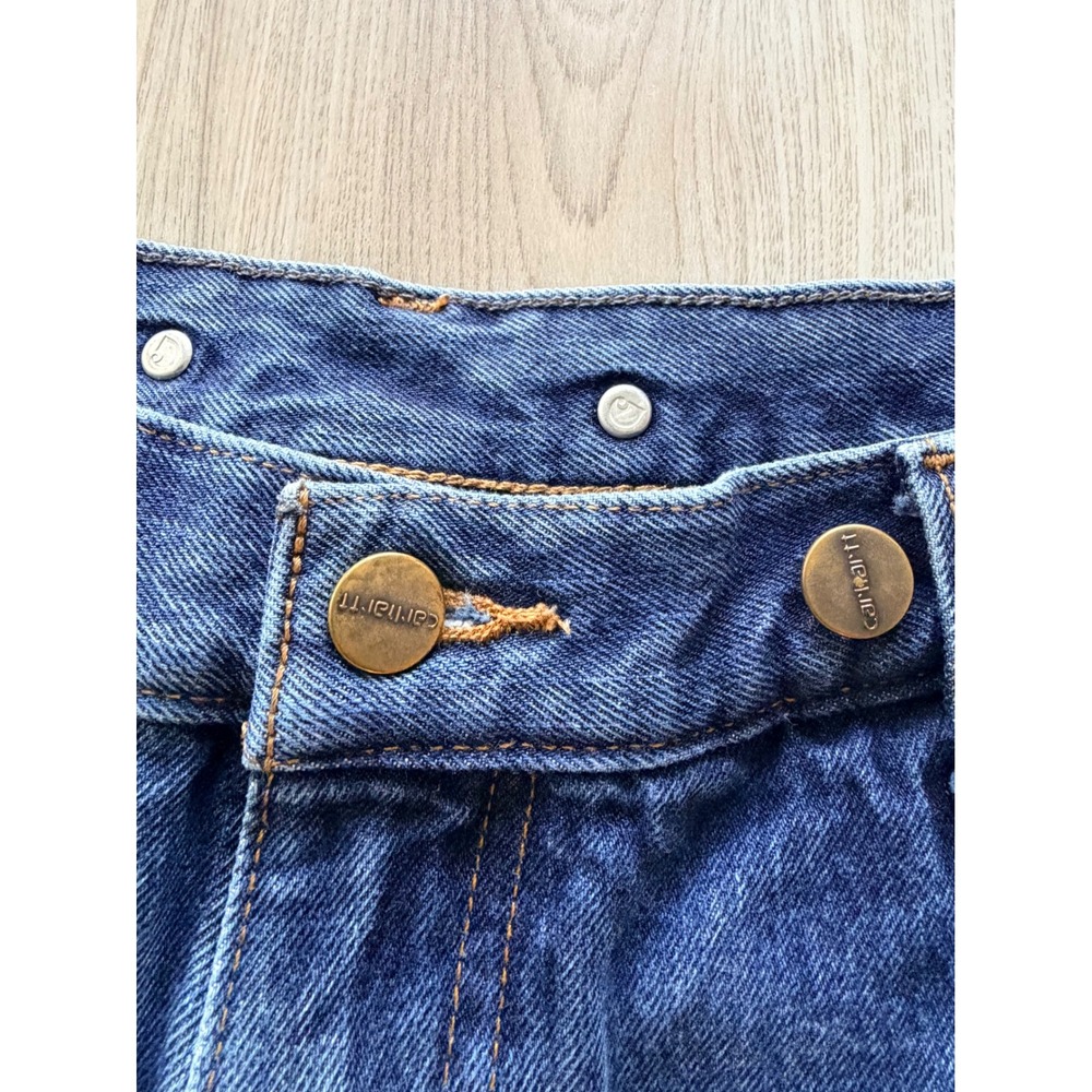 Carhartt Double Knee Logger Jeans Mens 31x28 Blue Distressed Raw Hem B07 STW - Picture 4 of 9